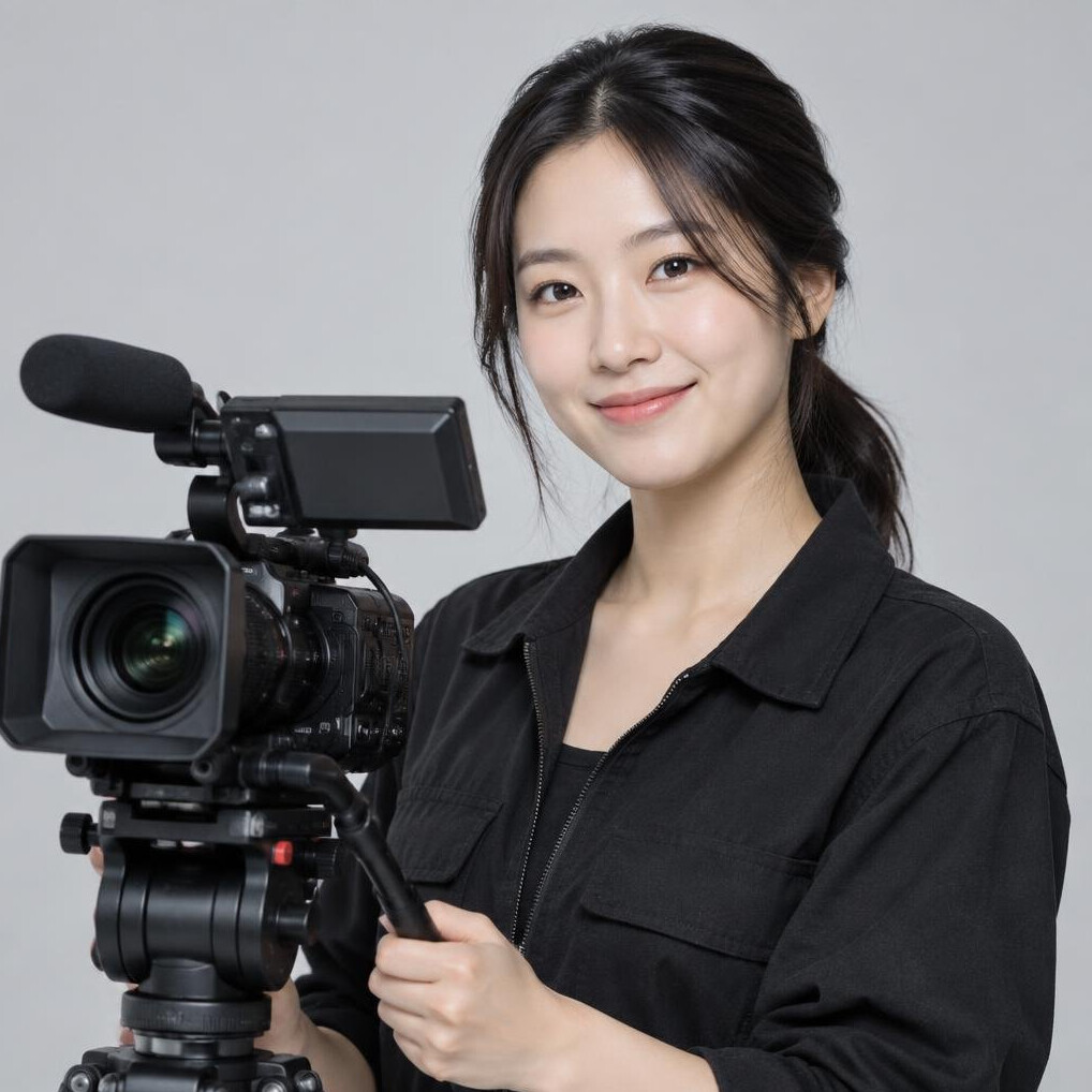 Portrait d'une femme operatrice camera souriante en tenue professionnelle